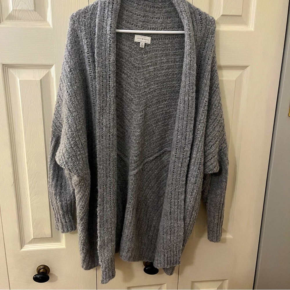 Lucky Brand Oversized Slouchy Grey Knitted Cardigan Sweater